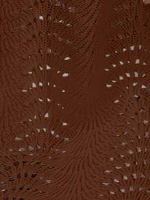 Swim Lushoire Women's Solid Color Hollow-Out Long Sleeve Cover Up Dress, Vacation Wear - Coffee Brown - View 7