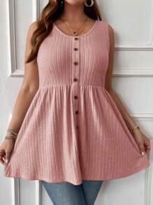 EMERY ROSE Plus Size Casual Solid Color Tank Top, Summer - Dusty Pink - View 4