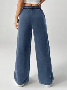 SHEIN PETITE Snow-Washed Women's Drawstring Wide Leg Sweatpants