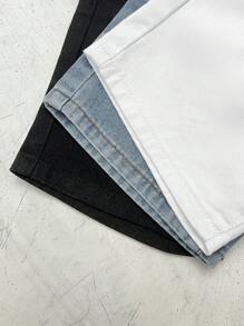 SHEIN 3 Stücke Set für Baby-Jungen, Sommer, Vintage, Distressed, Street, cooler Stil, lässig, für jeden Tag, blau, weiß und schwarz, Denim, Baumwolle, elastischer Bund, lockere Passform, Baggy-Jeans, kurzes Set, für Baby-Schulanfangskleidung und Streetwear-Outfits