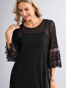 Miaspire Conjunto de 2 piezas de vestido de longitud media de encaje negro, adecuado para festivales de música en primavera/verano - Negro - Ver 4