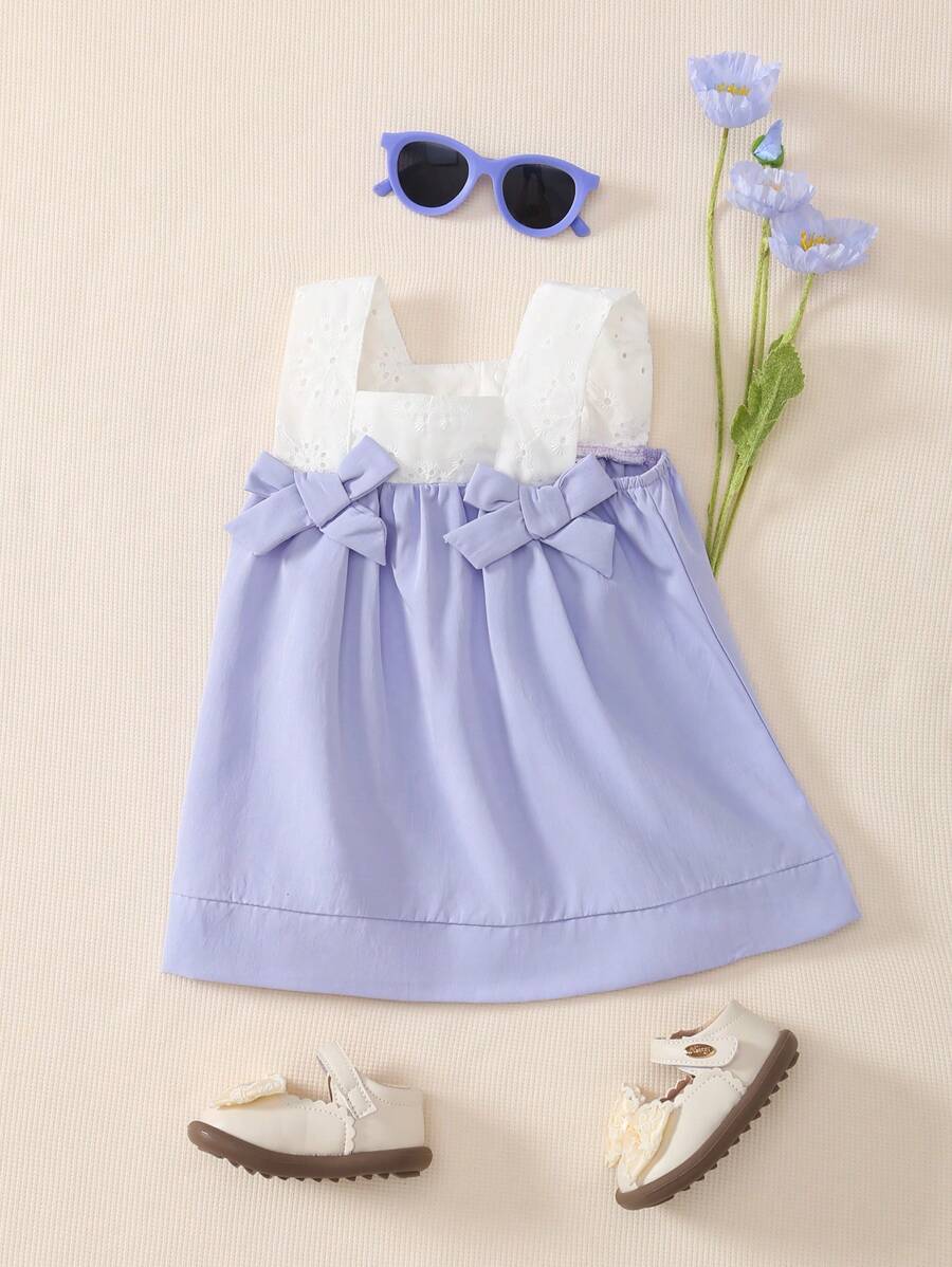 Souflis Souflis Baby Girl Casual Comfortable Outdoor Woven Butterfly Decor Cami Dress, Spring/Summer - Mauve Purple - View 1