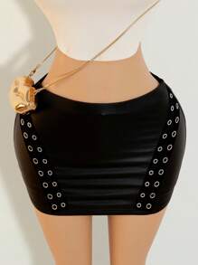 Zolique Rok Pensil Bodycon Hitam dengan Lubang Logam - Hitam - View 1