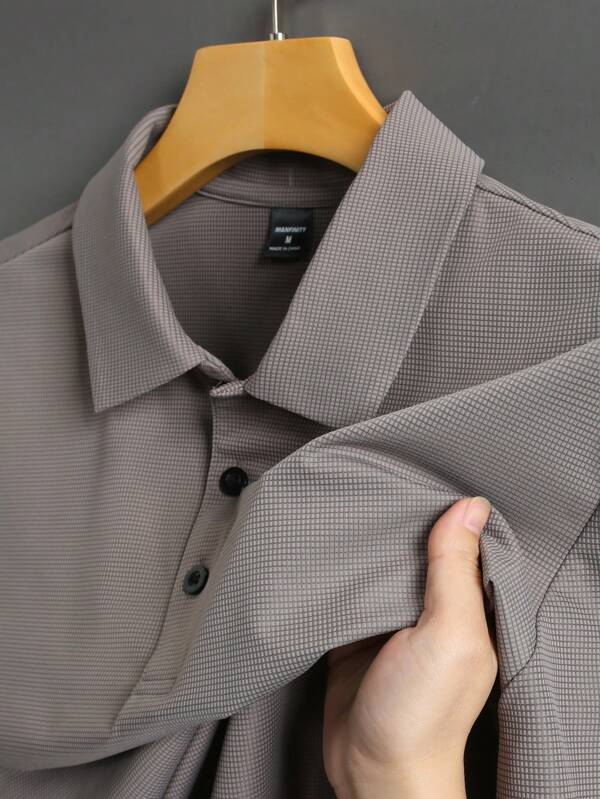 Manfinity Homme Camisa polo de manga corta con textura de unicolor casual de verano para hombre