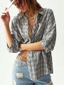 Bohemela Casual Woven Plaid Short Sleeve Loose Fit Blouse For Women