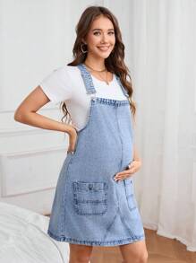 SHEIN Vestido de peto informal de maternidad de mezclilla desgastada