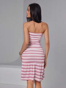 Roylia Women Sleeveless Striped Print Ruched Mini Dress - Multicolor - View 2