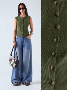 LYSMO 女士斑点针织背心-2025 年春夏新品 - 綠色 - 查看 1