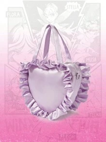 Winx Club X ROMWE Women's Letter Embroidery Ruffle Trim Heart-Shaped Shoulder Bag - Hot Pink - View 2