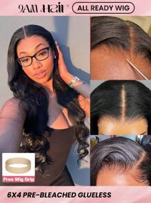 ALL READY WIG Peluca de cabello humano natural con cierre sin pegamento de 6x4, onda corporal, densidad del 180%, personalizada, con encaje previamente decolorado, recortado y fundido, vibra natural, 9AM HAIR - SNatural - Ver 18