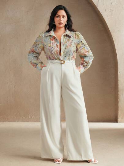 Anewsta 加大码春夏季节日休闲节日度假女士大码优雅时尚刺绣泡泡袖女式衬衫秋春