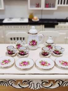 15 件套复古微型白瓷茶具壶杯盘餐具房屋样板房用品家具装饰必需品礼品