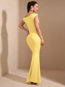 SHEIN BAE Asymmetrical Maxi Fishtail Dress, Elegant Women Casual Vacation, Daily Date, Going Out, Party, Club Wear, Autumn,Butter Yellow,Summer Dresses For Women - Yellow - View 2