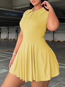 Flirla 大码女式夏季休闲马球领短袖连衣裙