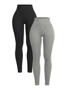 Easithlete 2条装无缝时尚运动紧身裤女式瑜伽裤 - 彩色 - 查看 2