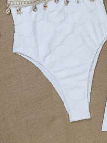 Swim Chiccia 1 件女式纹理面料细肩带三角杯贝壳边连体性感泳衣，海滩/度假 - 白色 - 查看 6