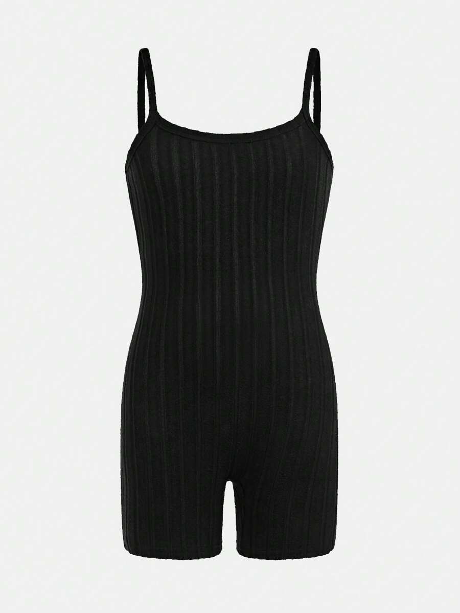 Tween Girls Casual Street Chic Solid Color Jumpsuit - Black - View 1