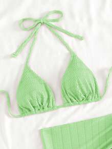 Swim Mod Solid Color Textured Bikini Swimsuit For Vacation & Beach For Summer - Mint Green - View 4