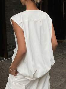 Livesso 女士圆领拉链无袖短夹克背心，百搭 - 白色 - 查看 5