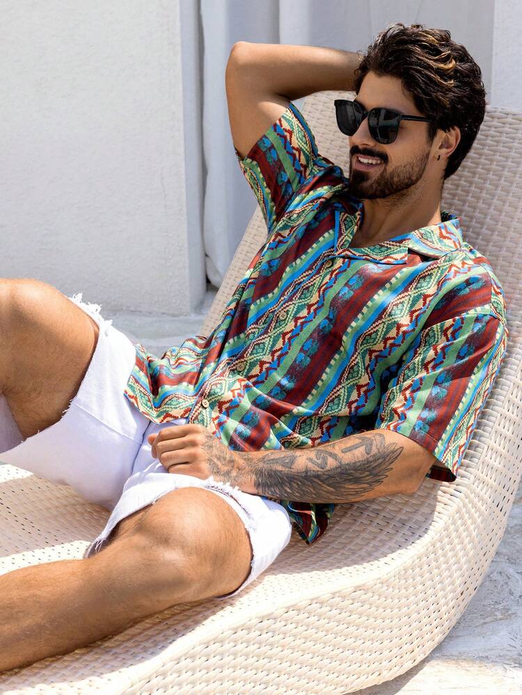 Summer Colorful Stripe Pattern Casual Vacation Men's Shirt