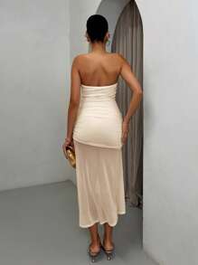 SHEIN BAE Women Elegant Solid Color Asymmetric Hem Tube Dress,Summer Dresses For Women,Graduation Dresses