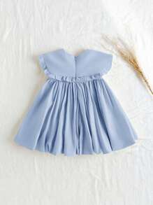 Loomiva Đầm suông không tay cổ bèo nhún màu trơn cho bé gái - Màu xanh lam - Xem 2