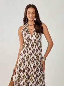 Florisole Women's Vacation Floral & Geometric Print Boho Halter Dress