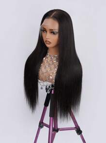 Density Pro 13x4 蕾丝前假发 直发蕾丝前假发 预拔 100% 未加工处女雷米人发 漂白结 250% 密度巴西处女人发假发 带婴儿发丝 女士丝滑直发人发假发 角质层对齐 自然黑色