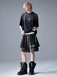 NEON BLANC Men's Street Fashion Letter & Number Print Knit Loose Shorts - Black - View 1