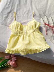 Comfortcana 女士格纹荷叶边休闲吊带背心