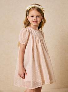 SHEIN 春夏季年轻女孩优雅白色泡泡袖宽松连衣裙 - 白色 - 查看 6