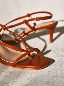 SHUZIA 女士交叉带精致细高跟凉鞋 - 紫紅色 - 查看 6