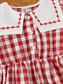 SHEIN Playful Pals Toddler Girls Casual Plaid Sleeveless Dress, Versatile For Outdoor Play Or Comfortable Indoor Wear - Red - View 7