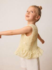 Maija Kids Maija Kids Young Girl Simple Sleeveless Shirred Front Bow Accent Ruffle Hem Solid Color Camisole, Fashion Versatile Wear For Outdoor, Home, Back To School, Spring/Summer