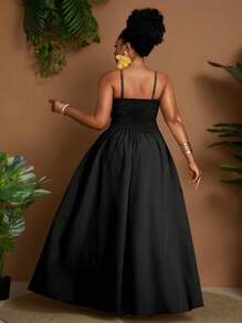 Maweii Plus Size Solid Color Spaghetti Strap Simple Dress, Fashionable For Summer - Black - View 4