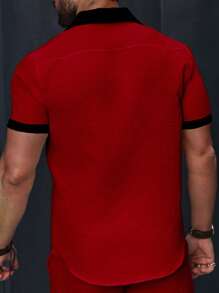 Manfinity Homme Men's Casual Contrast Color Trim Short Sleeve Shirt, Summer - Red - View 2