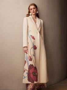 MOTF PREMIUM EMBROIDERY FLORAL PATTERN PEAK COLLAR LONGLINE OVERCOAT - White - View 6