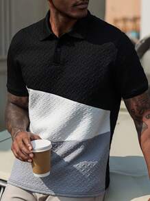 Manfinity Homme 男式拼色纹理面料休闲 POLO 衫 - 彩色 - 查看 6