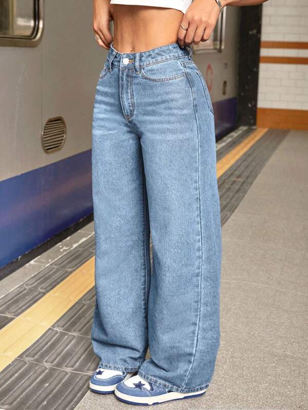 SHEIN Tall Jeans rectos de talle relajado y lavados para mujer