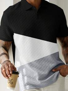 Manfinity Homme 男式拼色纹理面料休闲 POLO 衫 - 彩色 - 查看 1
