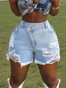 Slaydiva Shorts in jeans casual versatile da donna con tasche e orlo sfrangiato