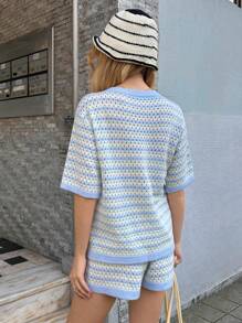 Forever 21 春夏度假休闲彩虹少女清爽蓝色条纹纹理女式开衫 - 彩色 - 查看 2