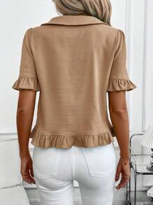 SHEIN Clasi Blusa casual de unicolor con botones al frente y mangas cortas, para uso diario, salidas, verano para mujeres