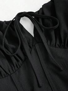 Sweetra Solid Color Lace Up Backless Cinching Waist Cami Dress Burgundy Color Women Outfit - Black - View 5