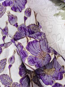 Young Girl Elegant Light Blue Jacquard Sleeveless Princess Mini Dress, Suitable For Performance, Wedding, Seasonal, Party And Birthday Party, Suitable For Summer Outfit - Purple - View 7