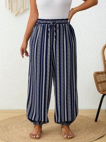 SHEIN Frenchy Plus Size Loose Fit Fashion Pants Suitable For Summer - Multicolor - View 3