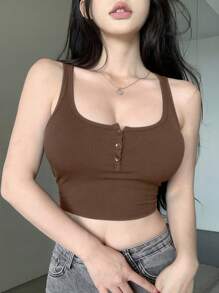 DAZY Women's Fashion Solid Color Slim Fit Crop Top Summer Tank Tops
