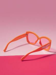 THE POWERPUFF GIRLS X SHEIN Red Personalized Large Frame Fashion Glasses With Blossom And Letter Print - Orange - View 4