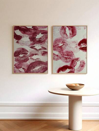 SHEIN 1/2 pièces Tableau mural de style vintage avec lèvres rouges et baiser. Impressions sur canevas, peintures esthétiques chics, affiche romantique, décor pour la chambre, le salon, cadeau pour elle, couples ou Saint-Valentin, sans cadre