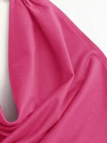 Sweetra Black Plunging Neck Backless Tie Up Sleeveless Sexy Bodycon Mini Dress - Hot Pink - View 4